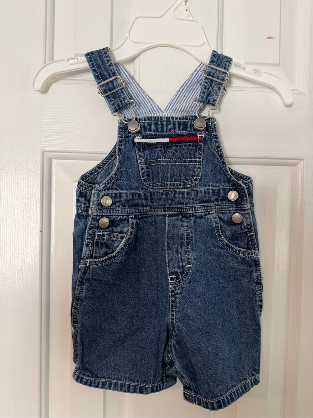 Tommy Hilfiger Kids 6-12 Months Denim Short Overalls - Dark Blue